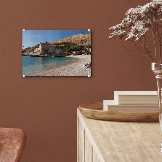 ® Glasschilderij 30x20 cm - Schilderij acrylglas - Klein strand van Hvar - Foto op glas - Muurdecoratie woonkamer - Wanddecoratie slaapkamer - Schilderijen