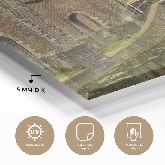 MuchoWow® Peinture sur verre 90x60 cm - Peinture sur verre acrylique - Pont - Water - Delft - Photo sur verre - Peintures