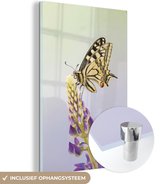 MuchoWow® Glasschilderij 60x90 cm - Schilderij acrylglas - Koninginnepage vlinder op een bloem - Foto op glas - Schilderijen