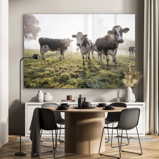 Peinture sur verre - Vaches - Lumière - Herbe - 180x120 cm - Peintures acryliques - Photo sur Glas