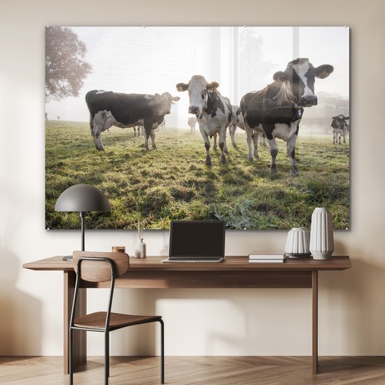 Peinture sur verre - Vaches - Lumière - Herbe - 180x120 cm - Peintures acryliques - Photo sur Glas