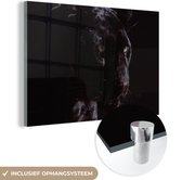 MuchoWow® Glasschilderij 180x120 cm - Schilderij acrylglas - Panter - Dier - Zwart - Foto op glas - Schilderijen