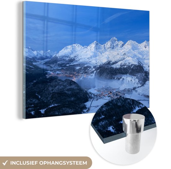 MuchoWow® Peinture sur verre 30x20 cm - Peinture sur verre acrylique - Vallée de l'Engadine en Suisse en hiver - Photo sur verre - Peintures