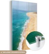 MuchoWow® Glasschilderij 60x90 cm - Schilderij acrylglas - Portugees strand - Foto op glas - Schilderijen