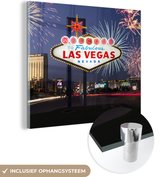 MuchoWow® Glasschilderij 50x50 cm - Schilderij acrylglas - Welkomstbord Las Vegas - Verenigde Staten - Foto op glas - Schilderijen