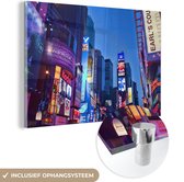 MuchoWow® Glasschilderij 150x100 cm - Schilderij acrylglas - 'S nachts Times Square - Foto op glas - Schilderijen