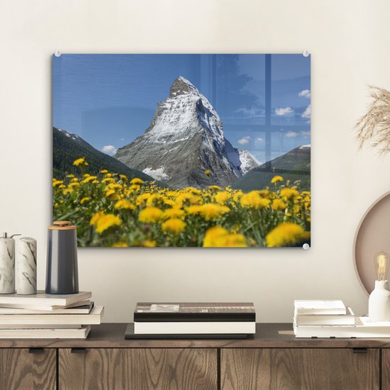 Le Cervin en Suisse au-dessus d'une prairie de pissenlit Plexiglas 40x30 cm - petit - Tirage photo sur verre (décoration murale en plexiglas)