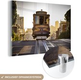 MuchoWow® Glasschilderij - San Francisco - Tram - Spoor - 90x60 cm - Acrylglas Schilderijen - Foto op Glas