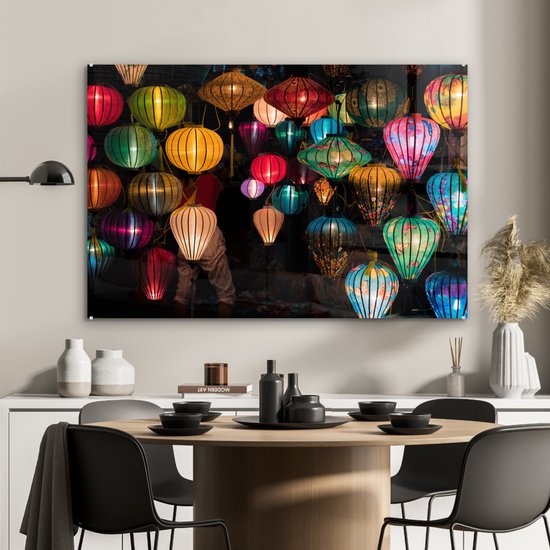 MuchoWow® Peinture sur Verre - Lanternes au Vietnam - 120x80 cm - Peintures sur Verre Acrylique - Photo sur Glas