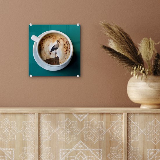 Peinture sur Verre - Café - Cigogne - Tasse - 20x20 cm - Peintures sur Verre Peintures - Photo sur Glas