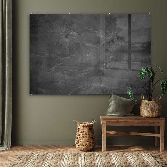 MuchoWow® Peinture sur verre 150x100 cm - Peinture verre acrylique - Structure - Ciment - Béton - Grijs - Vintage - Photo sur verre - Peintures