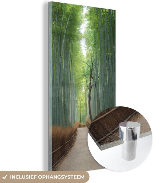 MuchoWow® Glasschilderij 40x80 cm - Schilderij acrylglas - Bamboe - Pad - Bos - Foto op glas - Schilderijen