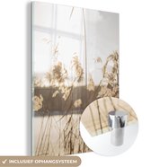 MuchoWow® Glasschilderij 30x40 cm - Schilderij acrylglas - Water - Pampasgras - Planten - Foto op glas - Schilderijen