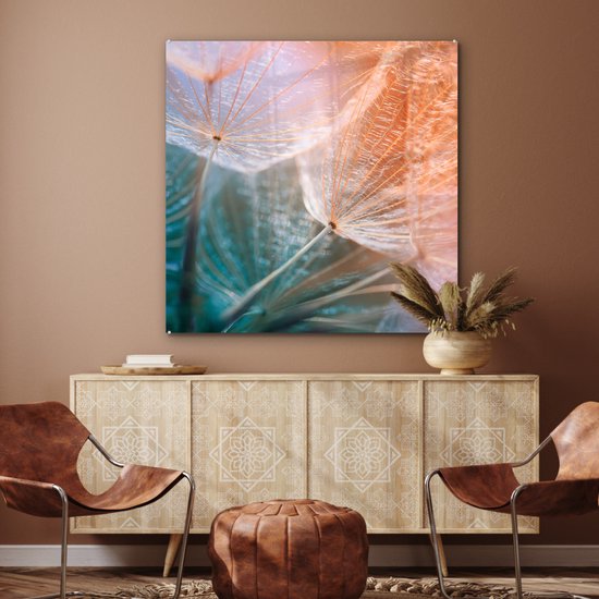 MuchoWow® Peinture sur verre 90x90 cm - Peinture sur verre - Bloem - Pissenlit - Plante - Photo sur verre acrylique - Peintures