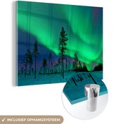MuchoWow® Peinture sur verre 120x90 cm - Peinture sur verre acrylique - Aurores boréales - Suède - Arbre - Photo sur verre - Peintures