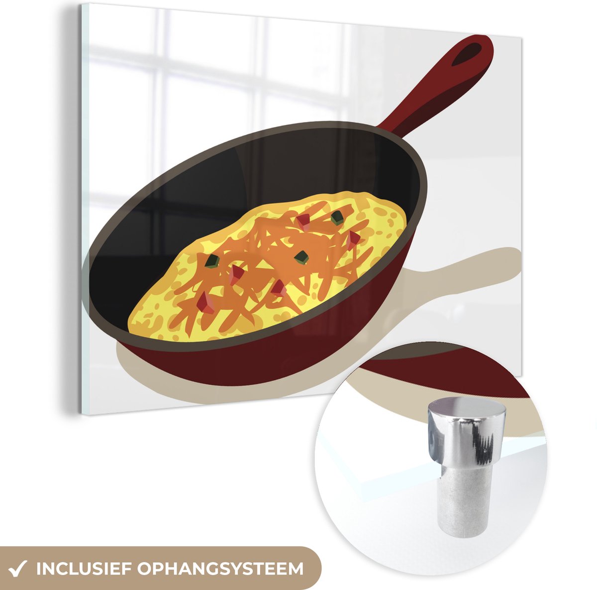 ® Glasschilderij 180x120 cm - Schilderij acrylglas - Illustratie van een omelet in een bra