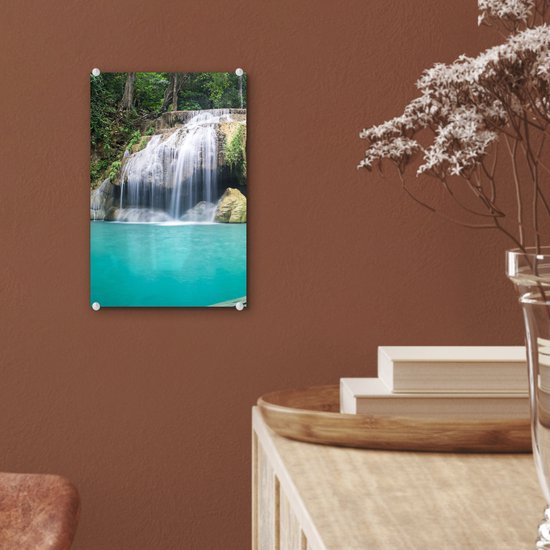 MuchoWow® Peinture sur verre 20x30 cm - Peinture acrylique sur verre - Water - Cascade - Arbres - Photo sur verre - Peintures