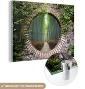 MuchoWow® Glasschilderij 40x30 cm - Schilderij acrylglas - Bamboe - Bos - Japans - Doorkijk - Foto op glas - Schilderijen