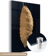 MuchoWow® Peinture sur verre 30x40 cm - Peinture sur verre acrylique - Feuilles - Zwart - Or - Luxe - Nature - Photo sur verre - Peintures