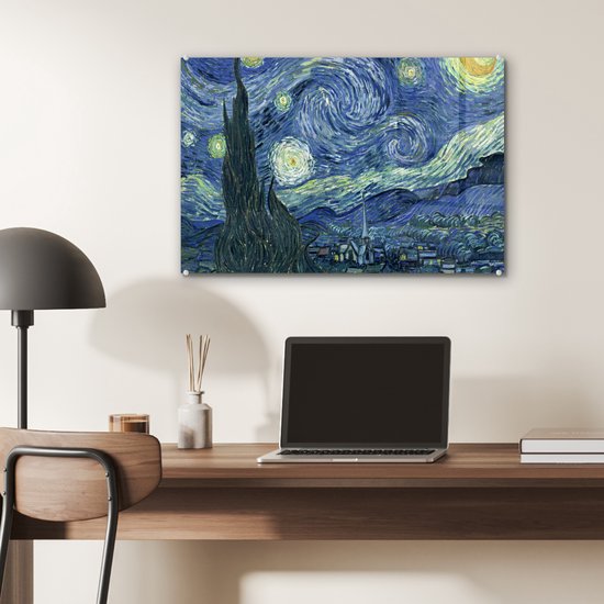 MuchoWow® Peinture sur Verre - Nuit Étoilée - Peinture - Maîtres Anciens - Vincent van Gogh - 60x40 cm - Peintures sur Verre Acrylique - Photo sur Glas