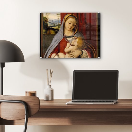 MuchoWow® Peinture sur verre 40x30 cm - Peinture sur verre - Vierge à l'enfant - Leonardo de Vinci - Photo sur verre acrylique - Peintures