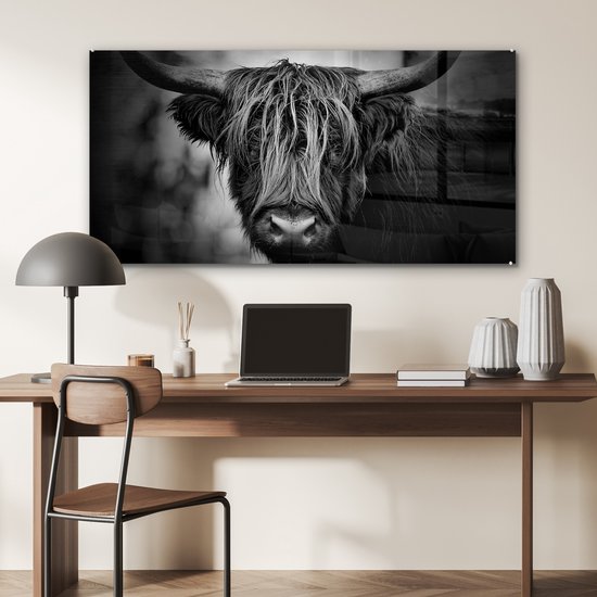 MuchoWow® Peinture sur verre 120x60 cm - Peinture sur verre - Highlander écossais - Lumière - Portrait - Nature - Photo sur verre acrylique - Peintures