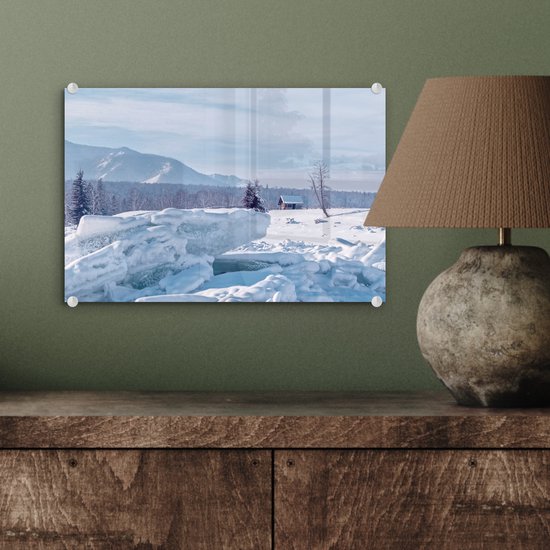 Les calottes glaciaires dans une rivière gelée dans le Parc National Arctique Russie Plexiglas 30x20 cm - petit - Tirage photo sur Glas (décoration murale en plexiglas)