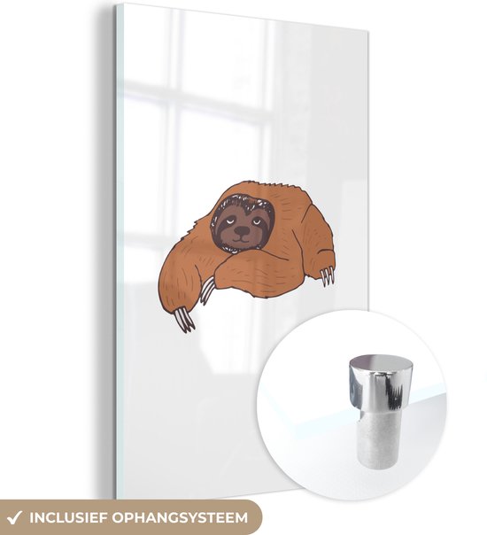 MuchoWow® Peinture sur verre 20x30 cm - Peinture sur verre acrylique - Paresseux - Enfants - Wit - Kids - Garçons - Filles - Photo sur verre - Peintures