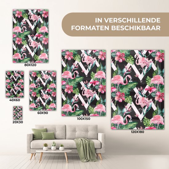 MuchoWow® Peinture sur verre 80x120 cm - Peinture sur verre acrylique - Motifs - Fleurs - Flamingo - Photo sur verre - Peintures