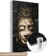 MuchoWow® Glasschilderij 20x30 cm - Schilderij acrylglas - Koper - Buddha - Bladeren - Foto op glas - Schilderijen