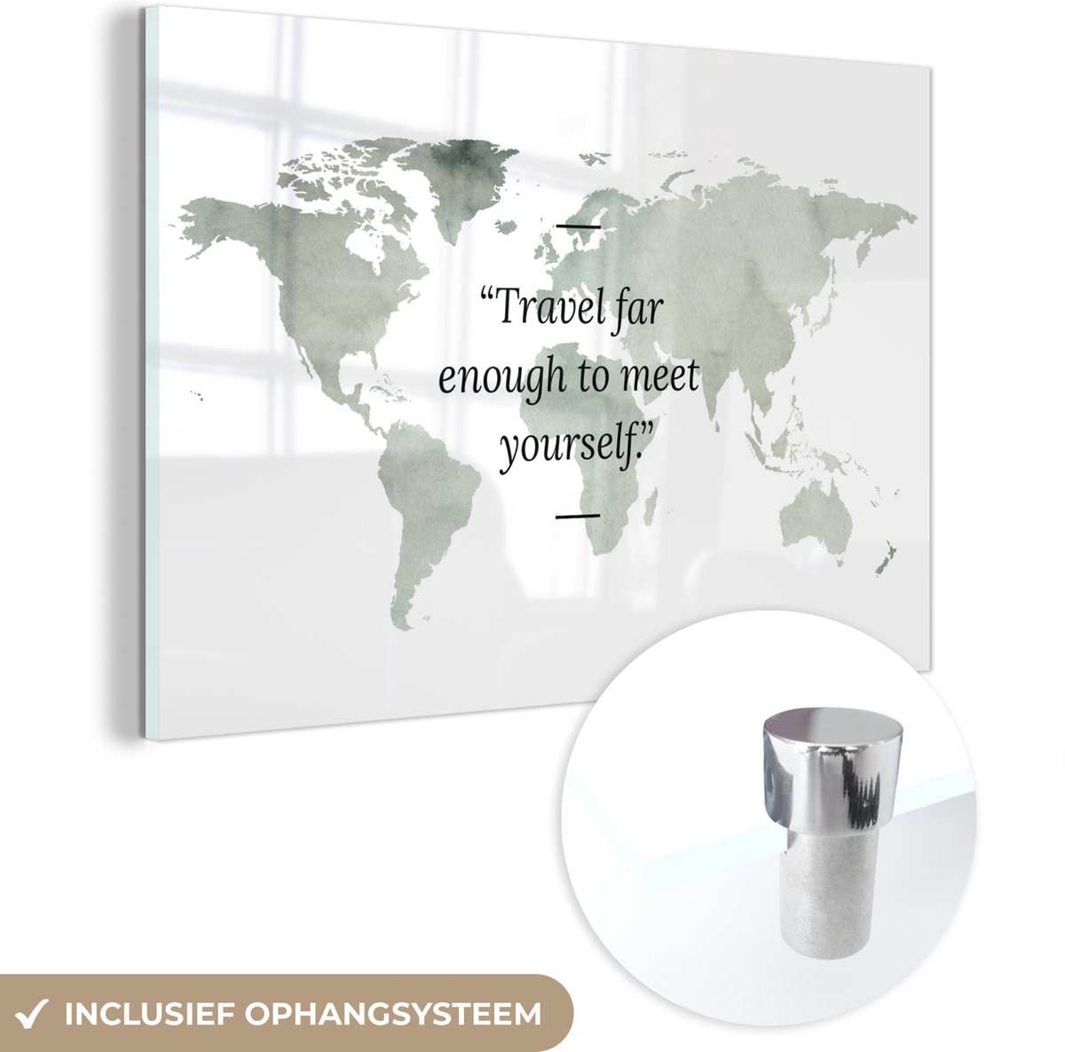 ® Glasschilderij 30x20 cm - Schilderij acrylglas - Wereldkaart - Waterverf - Quotes - Foto op glas - Muurdecoratie woonkamer - Wanddecoratie slaapkamer - Schilderijen