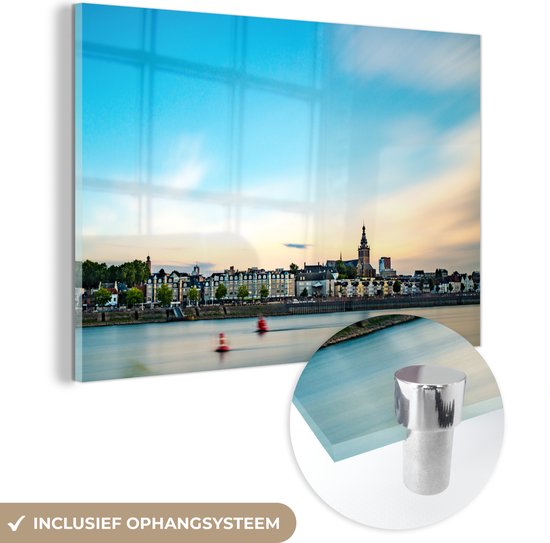MuchoWow® Glasschilderij 180x120 cm - Schilderij acrylglas - Nijmegen - Skyline - Zomer - Foto op glas - Schilderijen