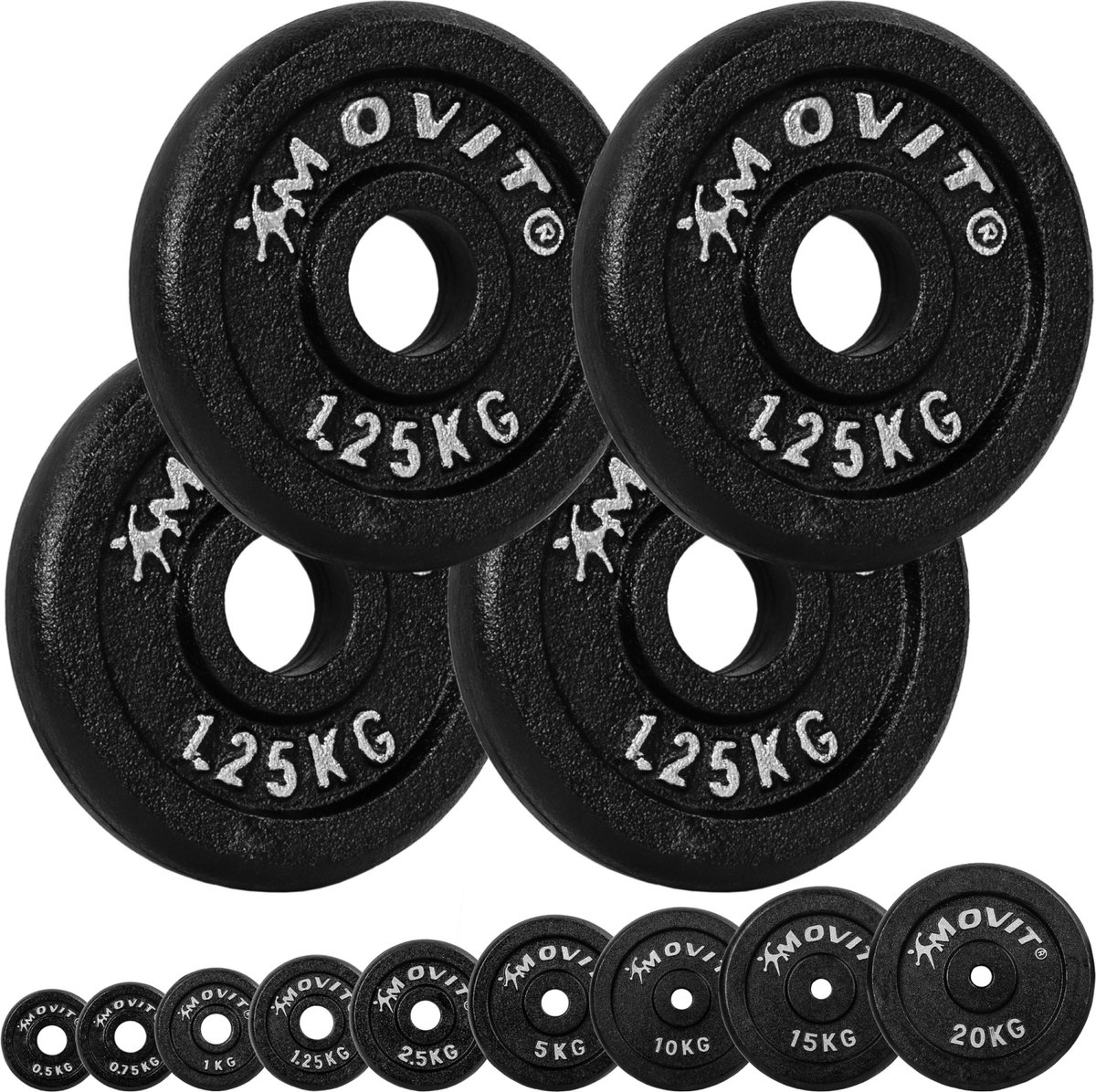 Halterschijven - Gewichten - Gewichten set - Gewichten fitness - Gewichten schijven - Gietijzer - 30 mm - 4x 1.25 kg - Zwart
