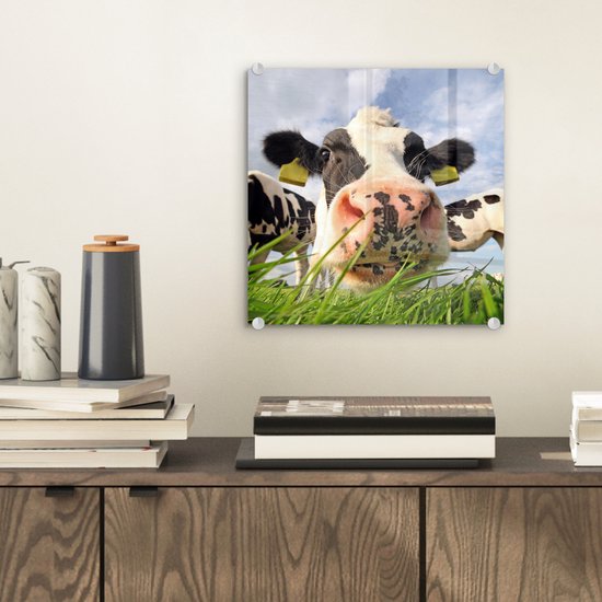 Peinture sur Verre - Vaches - Herbe - Nuages - 20x20 cm - Peintures sur Verre Peintures - Photo sur Glas