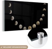 MuchoWow® Glasschilderij 120x60 cm - Schilderij acrylglas - Maan - Zwart - Nacht - Foto op glas - Schilderijen