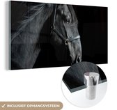 MuchoWow® Glasschilderij 80x40 cm - Schilderij acrylglas - Paard - Zwart - Halster - Foto op glas - Schilderijen