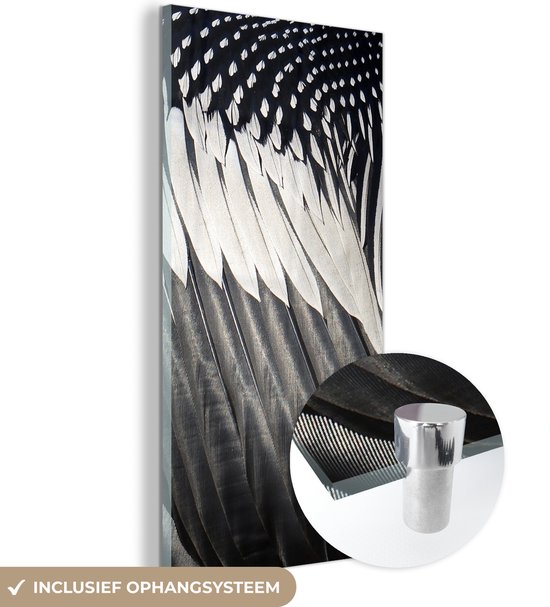 MuchoWow® Peinture sur verre 80x160 cm - Peinture sur verre acrylique - Structures de plumes noires - Photo sur verre - Peintures