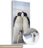 MuchoWow® Glasschilderij 20x40 cm - Schilderij acrylglas - Pinguïn - Gezin - Sneeuw - Foto op glas - Schilderijen