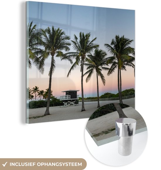 Peinture sur verre - La rangée de palmiers sur une plage - 50x50 cm - Peintures sur Verre Peintures - Photo sur Glas