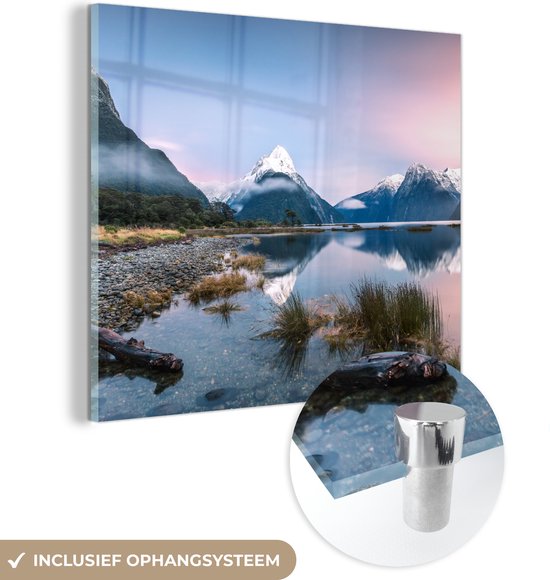 MuchoWow® Glasschilderij - Zonsopgang in Nationaal park Fiordland in Oceanië - 50x50 cm - Acrylglas Schilderijen - Foto op Glas