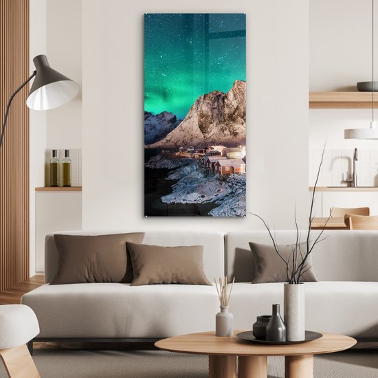 MuchoWow® Peinture sur Verre - Aurores Boréales - Berg - Norvège - 60x120 cm - Peintures sur Verre Acrylique - Photo sur Glas