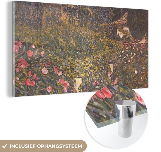 MuchoWow® Glasschilderij 80x40 cm - Schilderij acrylglas - Italiaans tuinbouwlandschap - Gustav Klimt - Foto op glas - Schilderijen