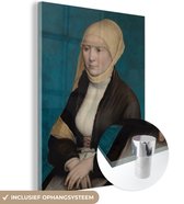 MuchoWow® Glasschilderij 30x40 cm - Schilderij acrylglas - Portret van een Zuid-Duitse vrouw - Schilderij van Hans Holbein de Jonge - Foto op glas - Schilderijen