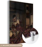 MuchoWow® Glasschilderij 30x40 cm - Schilderij acrylglas - Slapend meisje - Johannes Vermeer - Foto op glas - Schilderijen