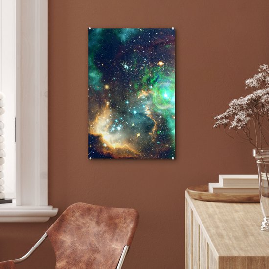 Peinture sur Verre - Espace - Vert - Jaune - 40x60 cm - Peintures sur Verre Peintures - Photo sur Glas