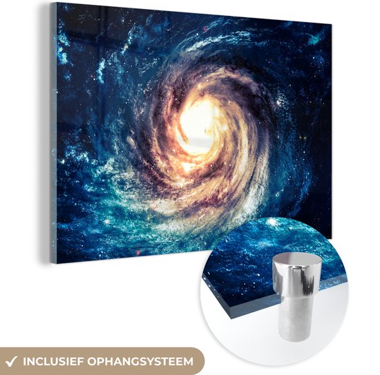 ® Glasschilderij 180x120 cm - Schilderij acrylglas - Ruimte - Sterren - Blauw - Foto op glas - Muurdecoratie woonkamer - Wanddecoratie slaapkamer - Schilderijen