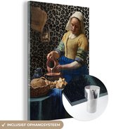 MuchoWow® Glasschilderij 60x90 cm - Schilderij acrylglas - Melkmeisje - Kunst - Panterprint - Vermeer - Schilderij - Oude meesters - Foto op glas - Schilderijen