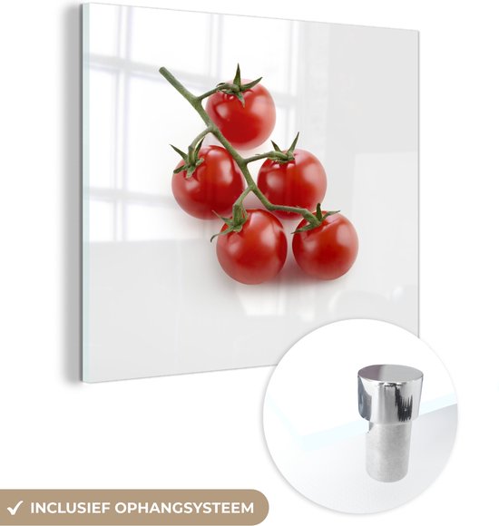 Per Zich voorstellen Het is de bedoeling dat MuchoWow® Glasschilderij 90x90 cm - Schilderij glas - Rode en glimmende  tomaten tegen... | bol