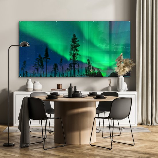 MuchoWow® Peinture sur verre 160x80 cm - Peinture sur verre acrylique - Aurores boréales - Suède - Arbre - Photo sur verre - Peintures