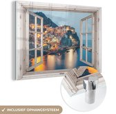 MuchoWow® Glasschilderij 120x80 cm - Schilderij acrylglas - Doorkijk - Italië - Zee - Foto op glas - Schilderijen